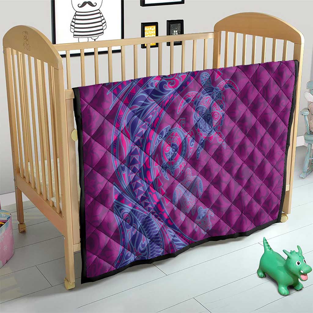 Hawaiian Turtles and Polynesian Art Tattoo Quilt Cerise