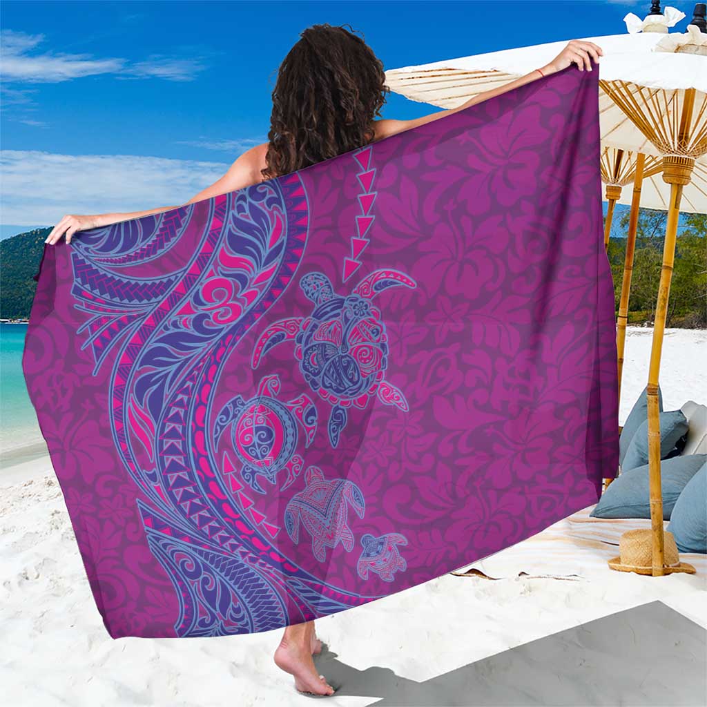 Hawaiian Turtles and Polynesian Art Tattoo Sarong Cerise