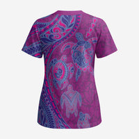 Hawaiian Turtles and Polynesian Art Tattoo Scrub Top Cerise - Polynesian Pride
