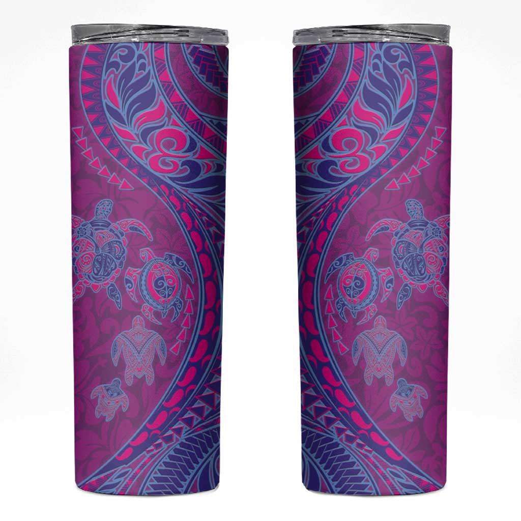 Hawaiian Turtles and Polynesian Art Tattoo Skinny Tumbler Cerise LT03 Pink - Polynesian Pride