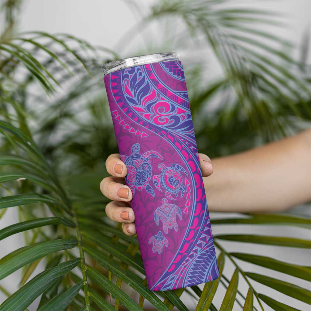 Hawaiian Turtles and Polynesian Art Tattoo Skinny Tumbler Cerise LT03 - Polynesian Pride