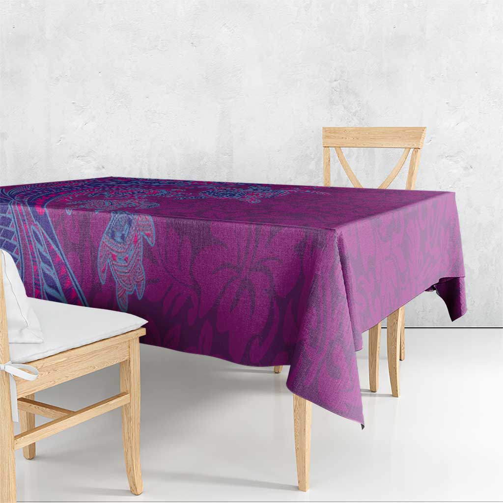 Hawaiian Turtles and Polynesian Art Tattoo Tablecloth Cerise