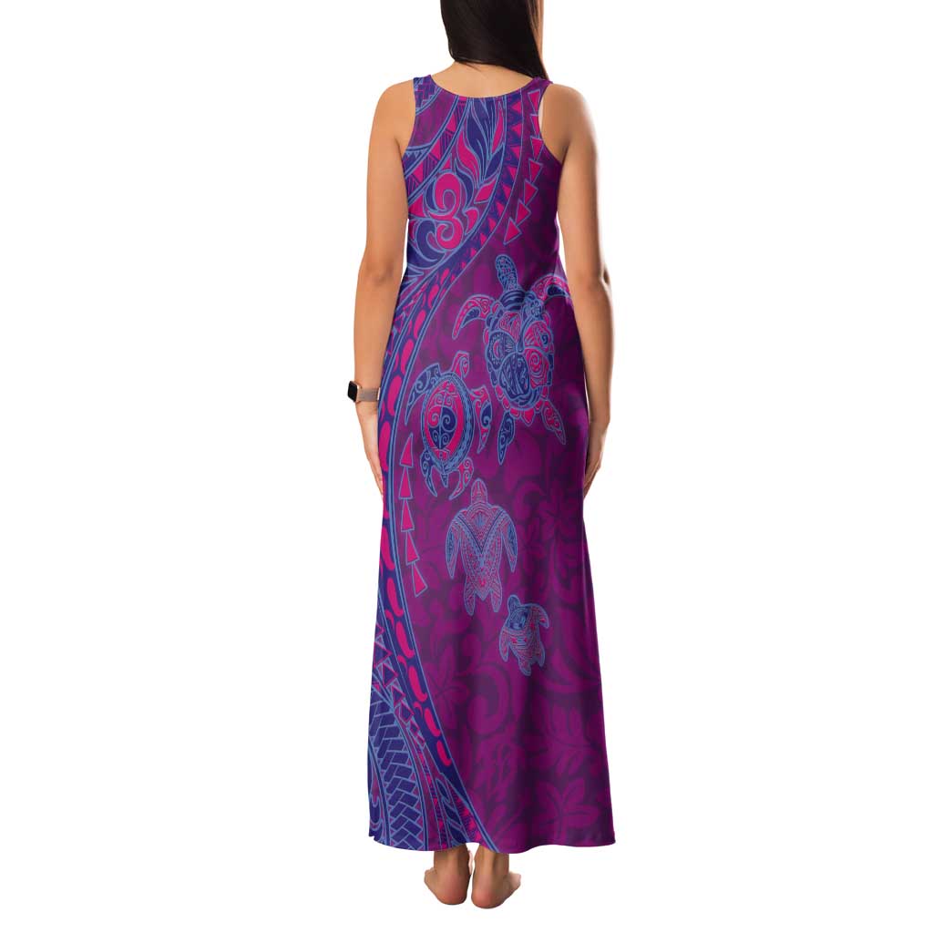 Hawaiian Turtles and Polynesian Art Tattoo Tank Maxi Dress Cerise