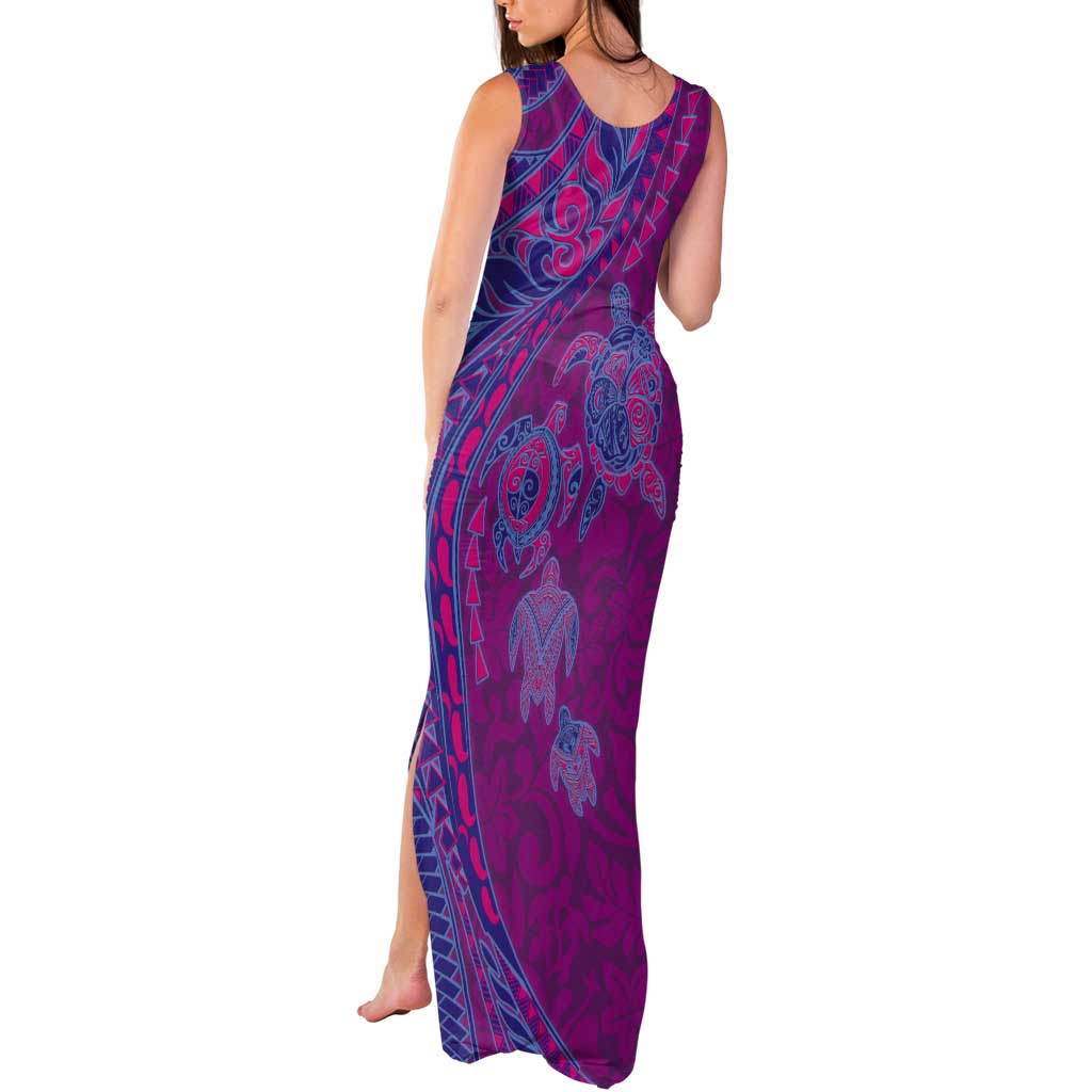 Hawaiian Turtles and Polynesian Art Tattoo Tank Maxi Dress Cerise