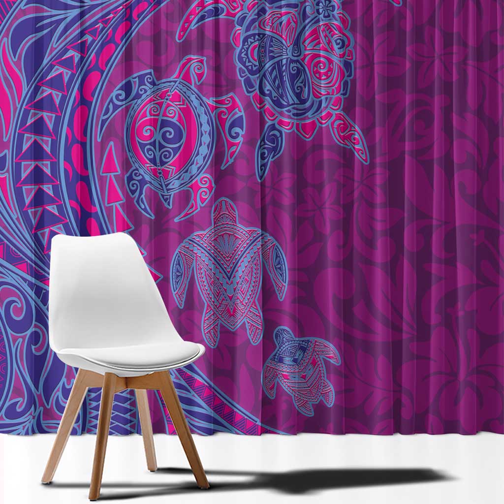 Hawaiian Turtles and Polynesian Art Tattoo Window Curtain Cerise