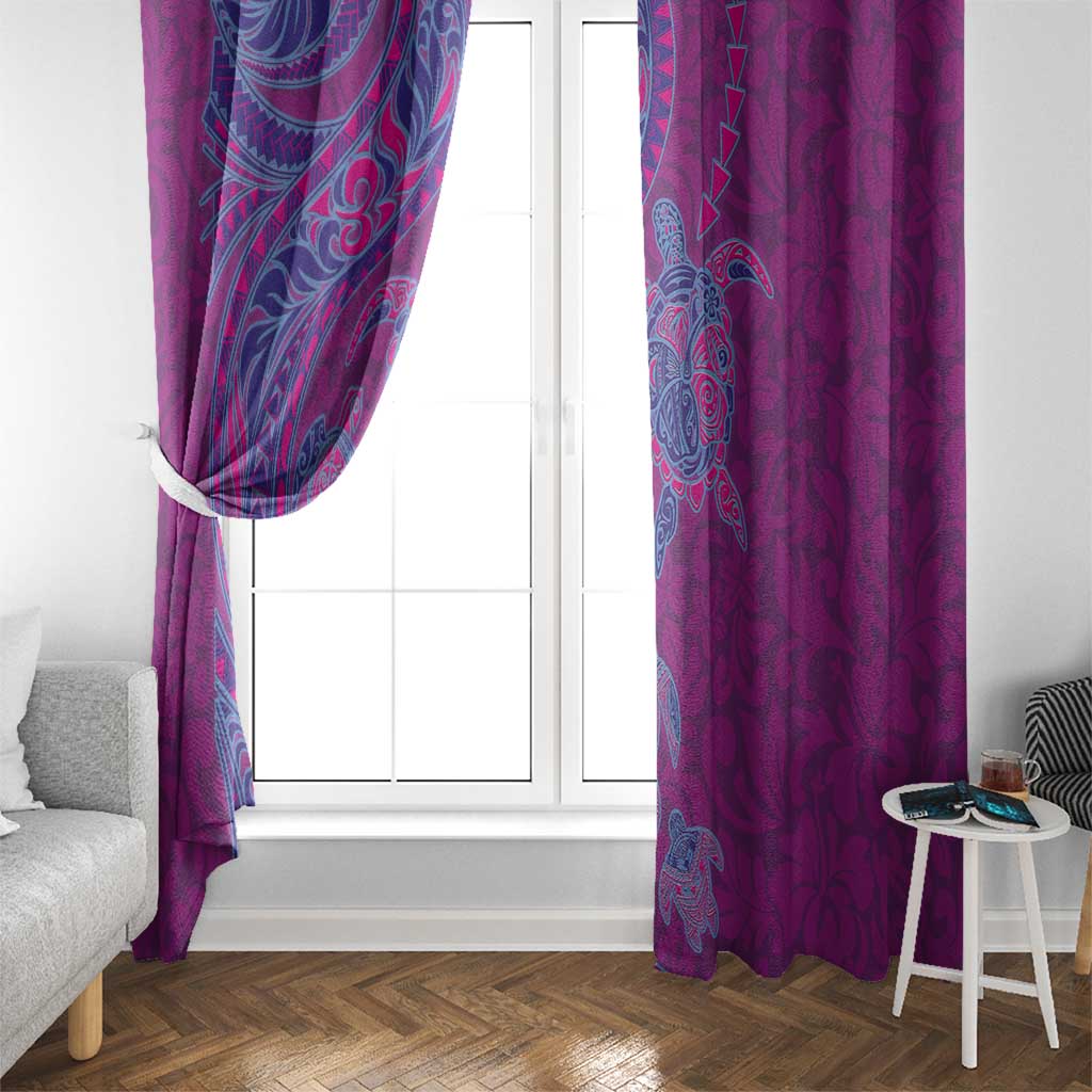 Hawaiian Turtles and Polynesian Art Tattoo Window Curtain Cerise