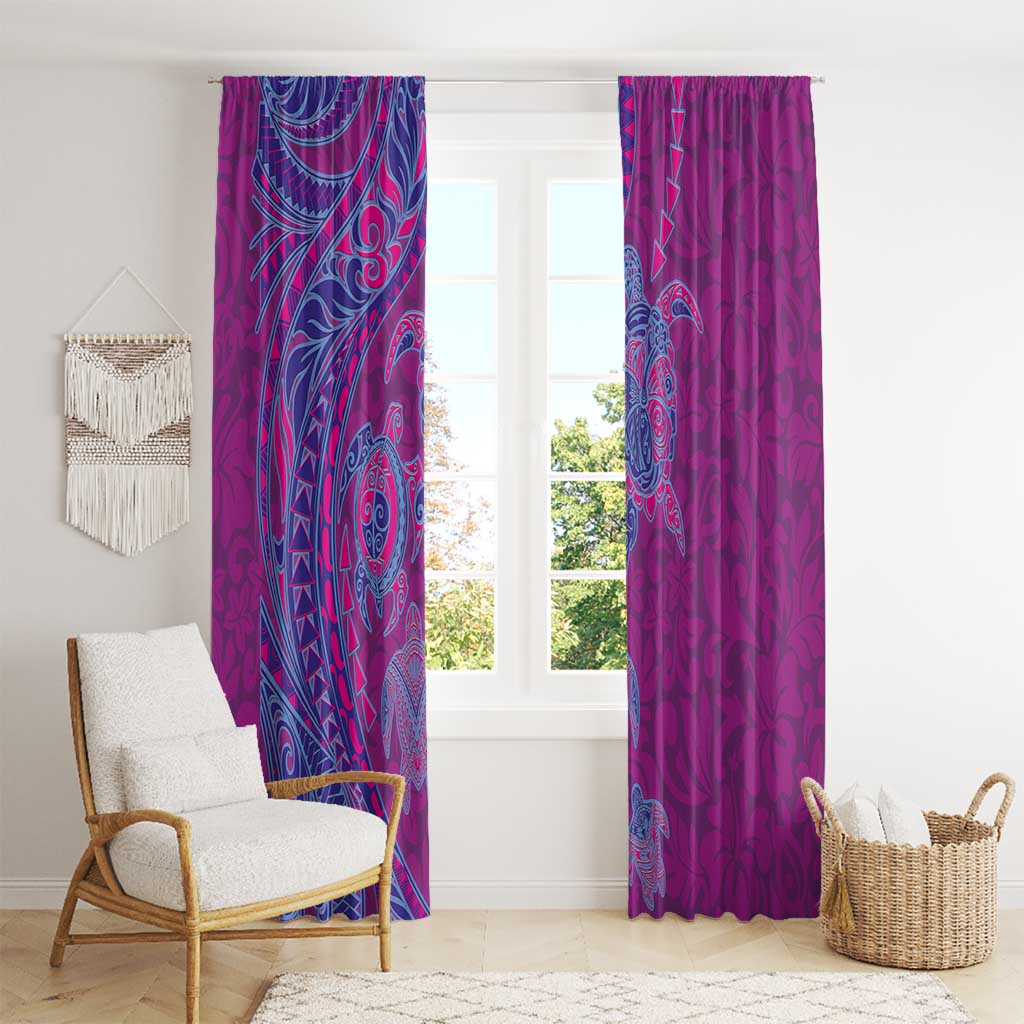 Hawaiian Turtles and Polynesian Art Tattoo Window Curtain Cerise