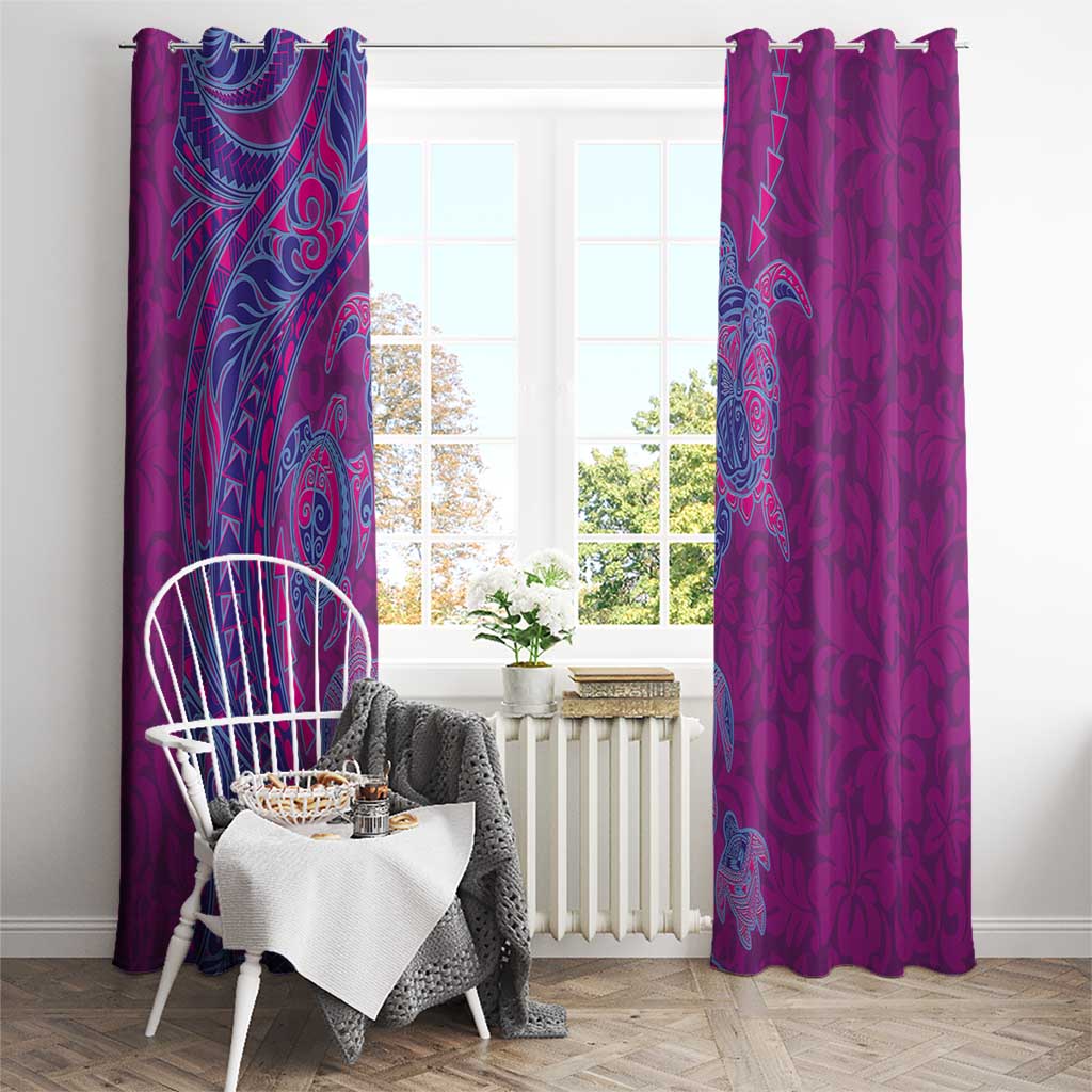 Hawaiian Turtles and Polynesian Art Tattoo Window Curtain Cerise