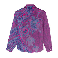 Hawaiian Turtles and Polynesian Art Tattoo Women Casual Shirt Cerise