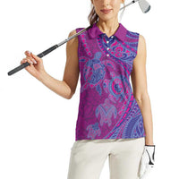 Hawaiian Turtles and Polynesian Art Tattoo Women Sleeveless Polo Shirt Cerise LT03 - Polynesian Pride