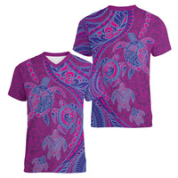 Hawaiian Turtles and Polynesian Art Tattoo Women V-Neck T-Shirt Cerise LT03 - Polynesian Pride