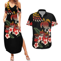 Hawaiian Hibiscus Turtle and Tropical Flower Couples Matching Summer Maxi Dress and Hawaiian Shirt Dynamic Vibe LT03 Black - Polynesian Pride