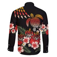 Hawaiian Hibiscus Turtle and Tropical Flower Family Matching Long Sleeve Bodycon Dress and Hawaiian Shirt Dynamic Vibe LT03 - Polynesian Pride