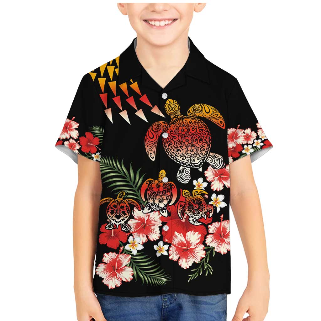 Hawaiian Hibiscus Turtle and Tropical Flower Family Matching Mermaid Dress and Hawaiian Shirt Dynamic Vibe LT03 Son's Shirt Black - Polynesian Pride