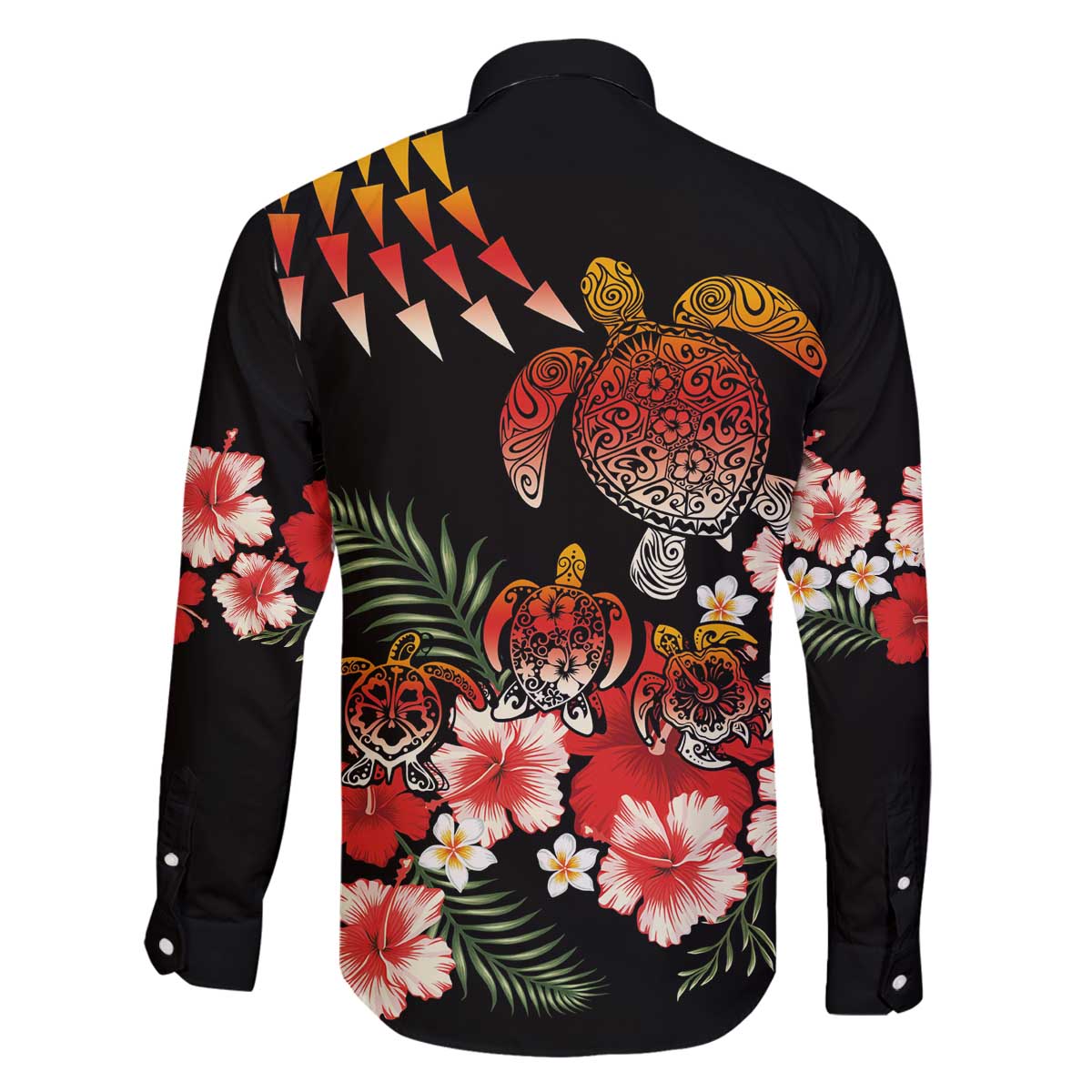 Hawaiian Hibiscus Turtle and Tropical Flower Family Matching Off The Shoulder Long Sleeve Dress and Hawaiian Shirt Dynamic Vibe LT03 - Polynesian Pride