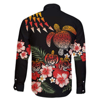 Hawaiian Hibiscus Turtle and Tropical Flower Family Matching Off The Shoulder Long Sleeve Dress and Hawaiian Shirt Dynamic Vibe LT03 - Polynesian Pride