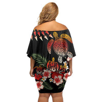 Hawaiian Hibiscus Turtle and Tropical Flower Family Matching Off Shoulder Short Dress and Hawaiian Shirt Dynamic Vibe LT03 - Polynesian Pride
