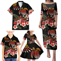 Hawaiian Hibiscus Turtle and Tropical Flower Family Matching Puletasi and Hawaiian Shirt Dynamic Vibe LT03 - Polynesian Pride