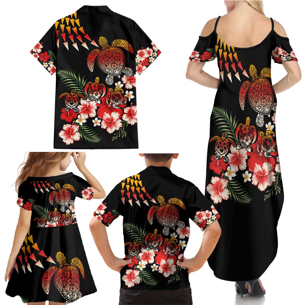 Hawaiian Hibiscus Turtle and Tropical Flower Family Matching Summer Maxi Dress and Hawaiian Shirt Dynamic Vibe LT03 - Polynesian Pride