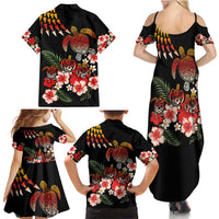Hawaiian Hibiscus Turtle and Tropical Flower Family Matching Summer Maxi Dress and Hawaiian Shirt Dynamic Vibe LT03 - Polynesian Pride