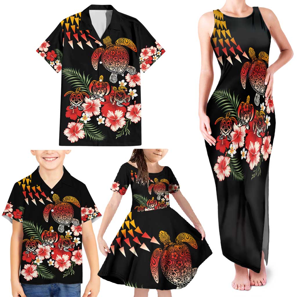 Hawaiian Hibiscus Turtle and Tropical Flower Family Matching Tank Maxi Dress and Hawaiian Shirt Dynamic Vibe LT03 - Polynesian Pride