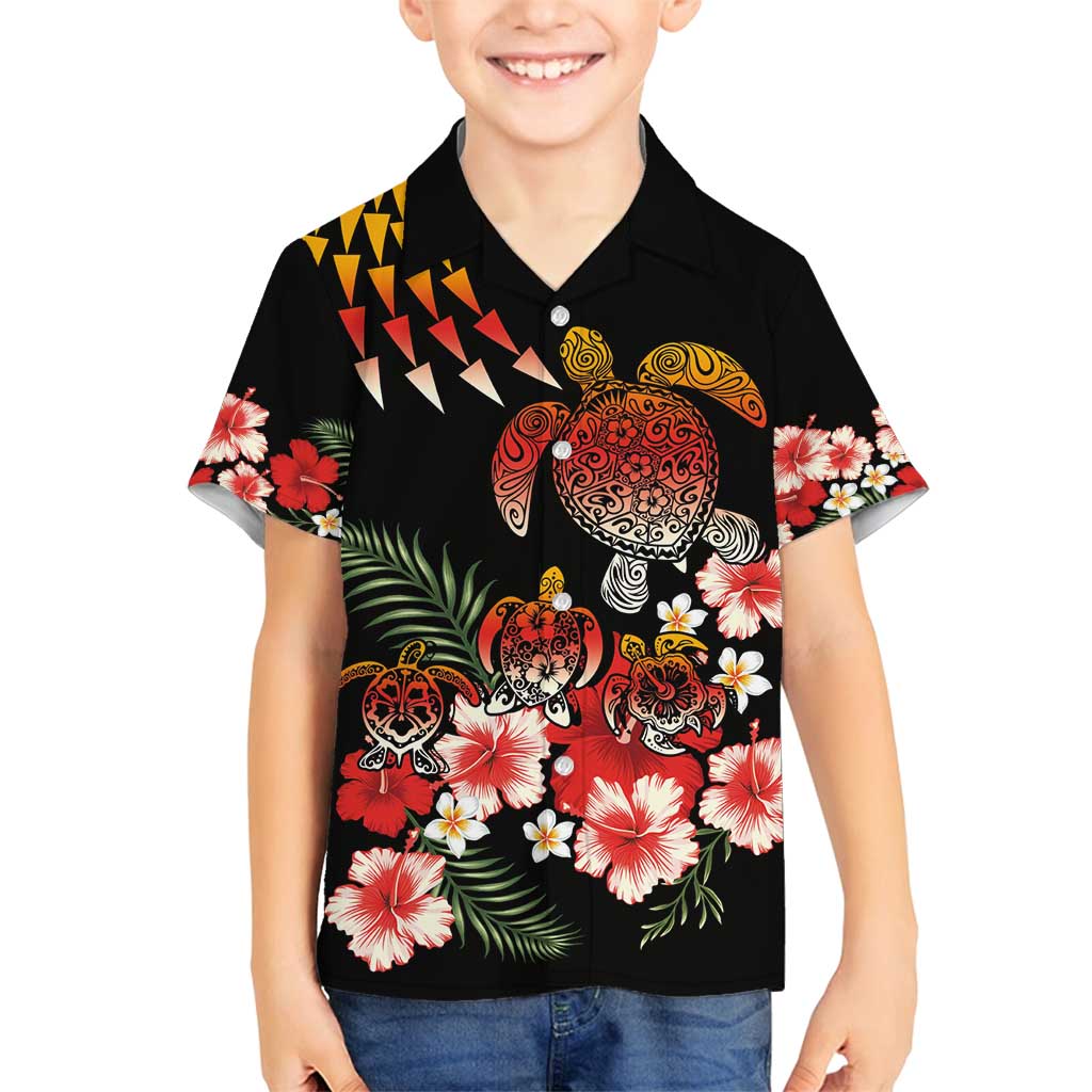 Hawaiian Hibiscus Turtle and Tropical Flower Family Matching Tank Maxi Dress and Hawaiian Shirt Dynamic Vibe LT03 Son's Shirt Black - Polynesian Pride