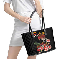 Hawaiian Hibiscus Turtle and Tropical Flower Leather Tote Bag Dynamic Vibe LT03 - Polynesian Pride