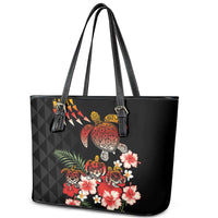 Hawaiian Hibiscus Turtle and Tropical Flower Leather Tote Bag Dynamic Vibe LT03 - Polynesian Pride
