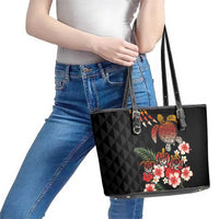 Hawaiian Hibiscus Turtle and Tropical Flower Leather Tote Bag Dynamic Vibe LT03 - Polynesian Pride