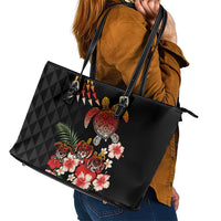 Hawaiian Hibiscus Turtle and Tropical Flower Leather Tote Bag Dynamic Vibe LT03 - Polynesian Pride