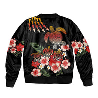 Hawaiian Hibiscus Turtle and Tropical Flower Sleeve Zip Bomber Jacket Dynamic Vibe LT03 - Polynesian Pride