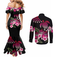 Hawaiian Hibiscus Turtle and Tropical Flower Couples Matching Mermaid Dress and Long Sleeve Button Shirt Sweet Vibe LT03 - Polynesian Pride