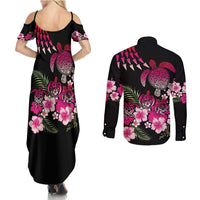Hawaiian Hibiscus Turtle and Tropical Flower Couples Matching Summer Maxi Dress and Long Sleeve Button Shirt Sweet Vibe LT03 - Polynesian Pride