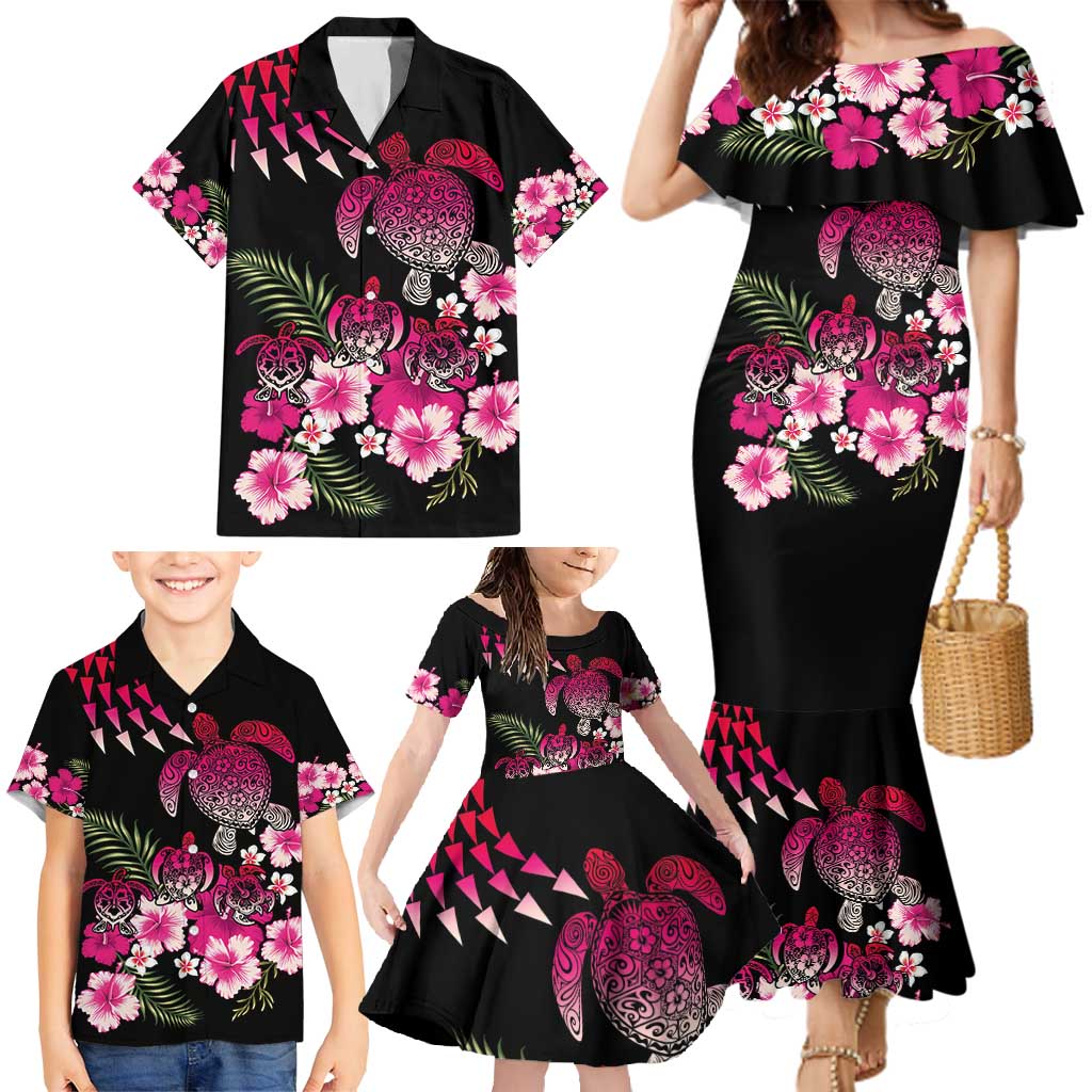 Hawaiian Hibiscus Turtle and Tropical Flower Family Matching Mermaid Dress and Hawaiian Shirt Sweet Vibe LT03 - Polynesian Pride