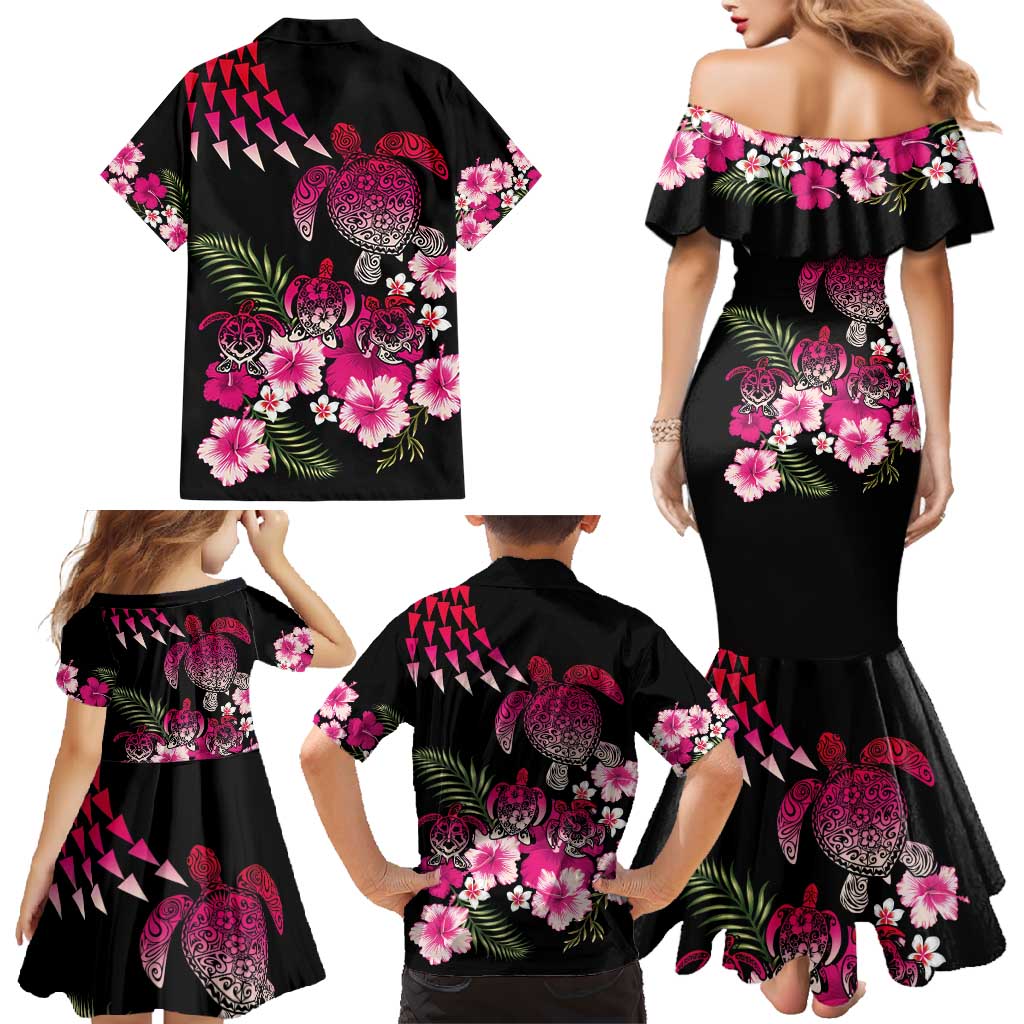 Hawaiian Hibiscus Turtle and Tropical Flower Family Matching Mermaid Dress and Hawaiian Shirt Sweet Vibe LT03 - Polynesian Pride