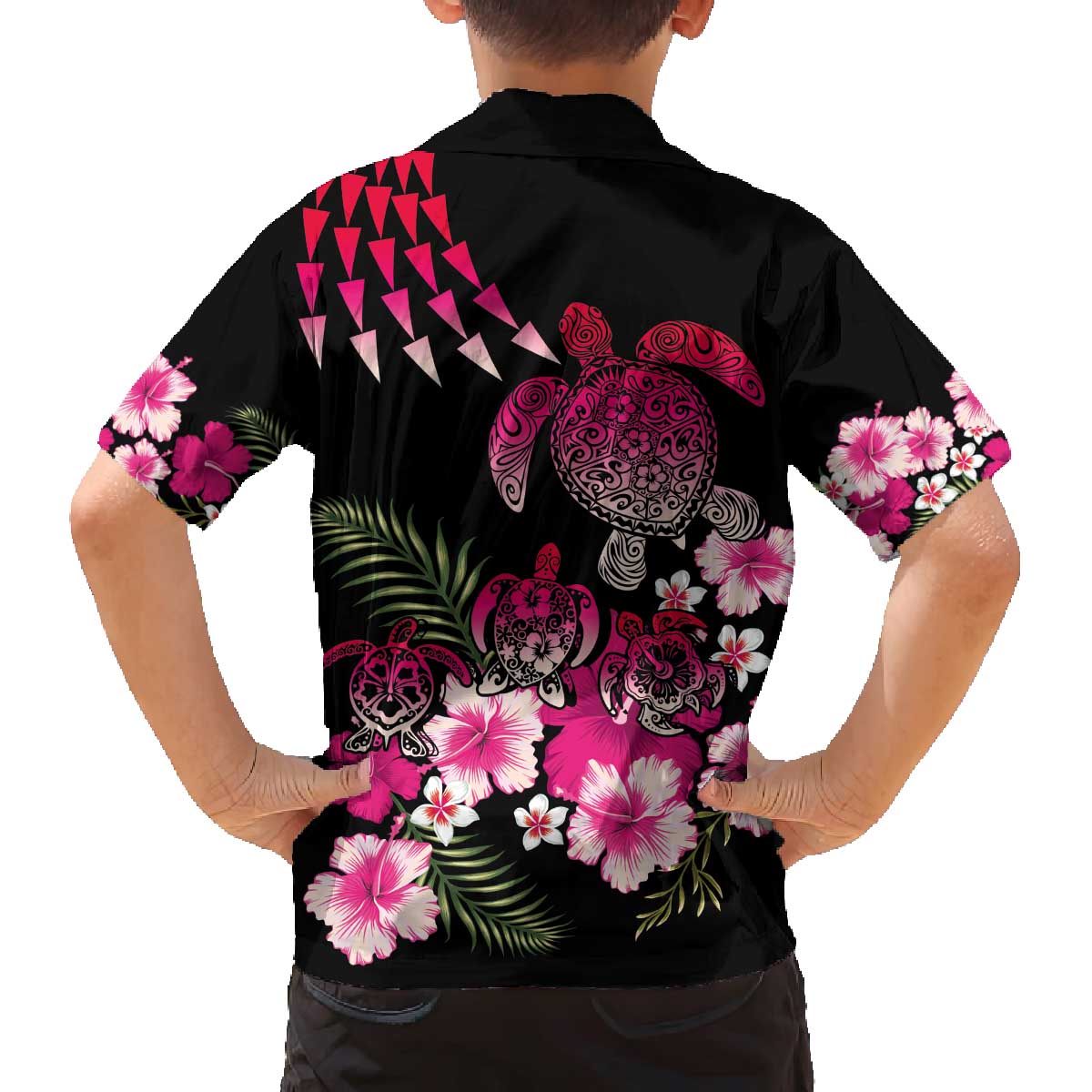 Hawaiian Hibiscus Turtle and Tropical Flower Family Matching Off The Shoulder Long Sleeve Dress and Hawaiian Shirt Sweet Vibe LT03 - Polynesian Pride