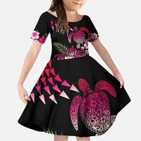 Hawaiian Hibiscus Turtle and Tropical Flower Family Matching Off The Shoulder Long Sleeve Dress and Hawaiian Shirt Sweet Vibe LT03 Daughter's Dress Black - Polynesian Pride