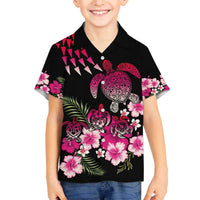 Hawaiian Hibiscus Turtle and Tropical Flower Family Matching Off The Shoulder Long Sleeve Dress and Hawaiian Shirt Sweet Vibe LT03 Son's Shirt Black - Polynesian Pride