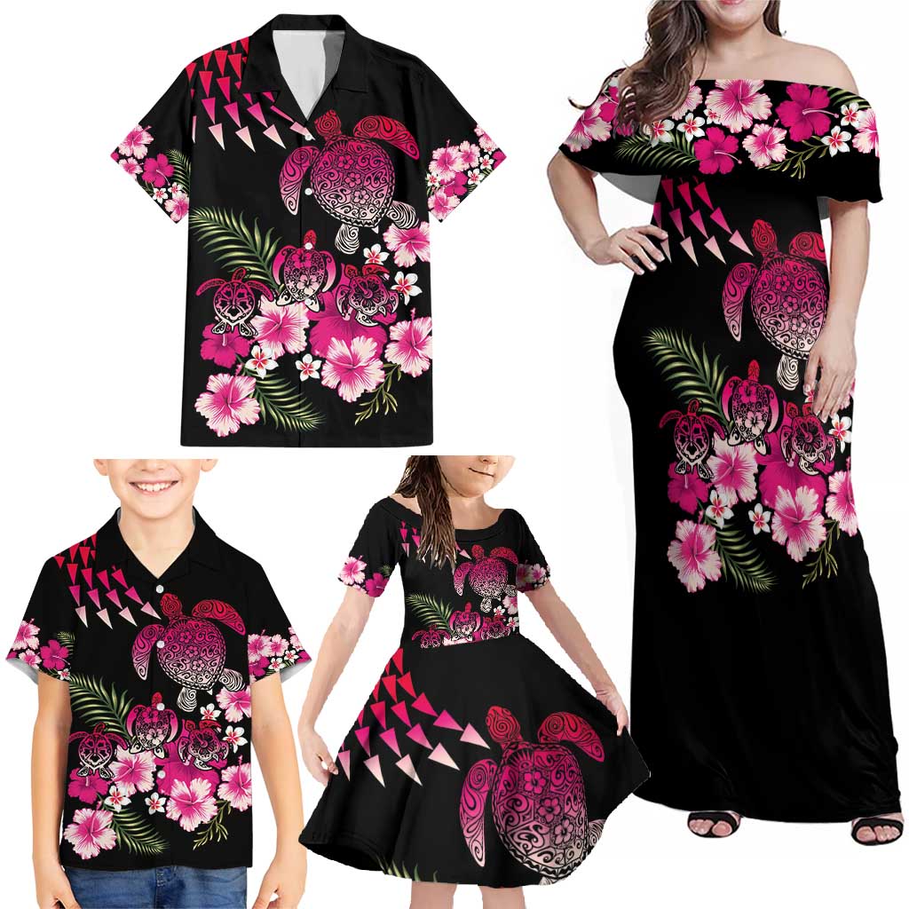 Hawaiian Hibiscus Turtle and Tropical Flower Family Matching Off Shoulder Maxi Dress and Hawaiian Shirt Sweet Vibe LT03 - Polynesian Pride
