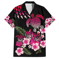 Hawaiian Hibiscus Turtle and Tropical Flower Family Matching Off Shoulder Maxi Dress and Hawaiian Shirt Sweet Vibe LT03 Dad's Shirt - Short Sleeve Black - Polynesian Pride
