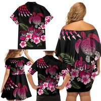Hawaiian Hibiscus Turtle and Tropical Flower Family Matching Off Shoulder Short Dress and Hawaiian Shirt Sweet Vibe LT03 - Polynesian Pride
