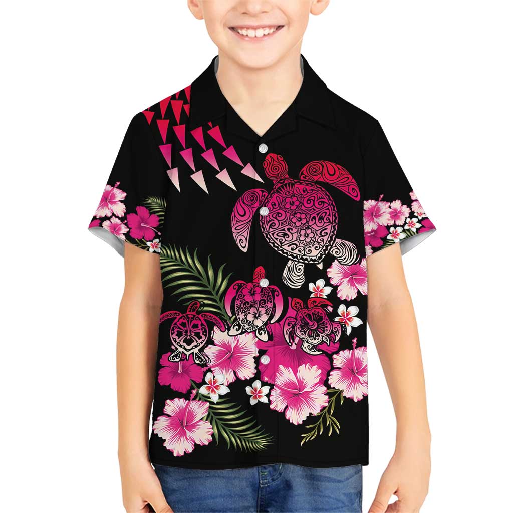 Hawaiian Hibiscus Turtle and Tropical Flower Family Matching Off Shoulder Short Dress and Hawaiian Shirt Sweet Vibe LT03 Son's Shirt Black - Polynesian Pride