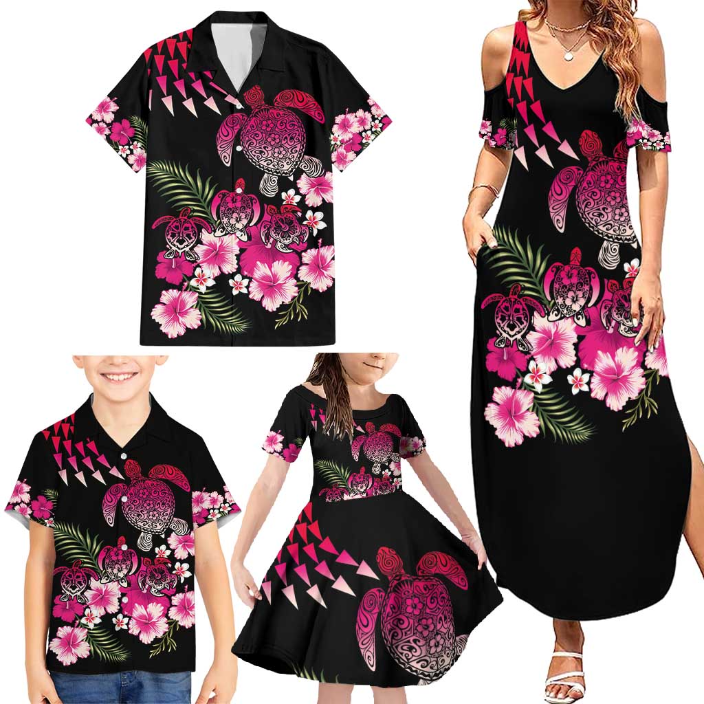 Hawaiian Hibiscus Turtle and Tropical Flower Family Matching Summer Maxi Dress and Hawaiian Shirt Sweet Vibe