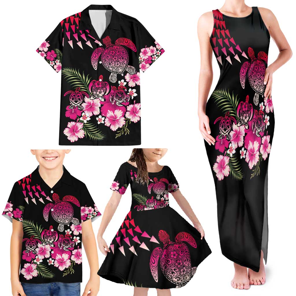 Hawaiian Hibiscus Turtle and Tropical Flower Family Matching Tank Maxi Dress and Hawaiian Shirt Sweet Vibe LT03 - Polynesian Pride