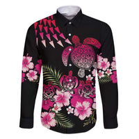 Hawaiian Hibiscus Turtle and Tropical Flower Family Matching Tank Maxi Dress and Hawaiian Shirt Sweet Vibe LT03 Dad's Shirt - Long Sleeve Black - Polynesian Pride