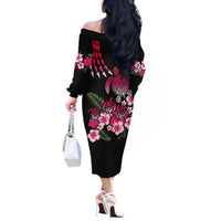 Hawaiian Hibiscus Turtle and Tropical Flower Off The Shoulder Long Sleeve Dress Sweet Vibe LT03 - Polynesian Pride