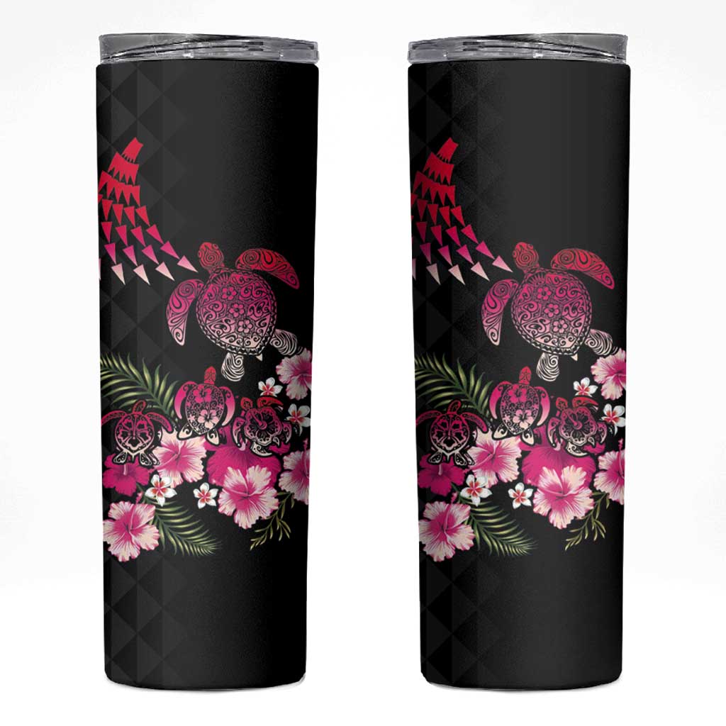 Hawaiian Hibiscus Turtle and Tropical Flower Skinny Tumbler Sweet Vibe LT03 Black - Polynesian Pride
