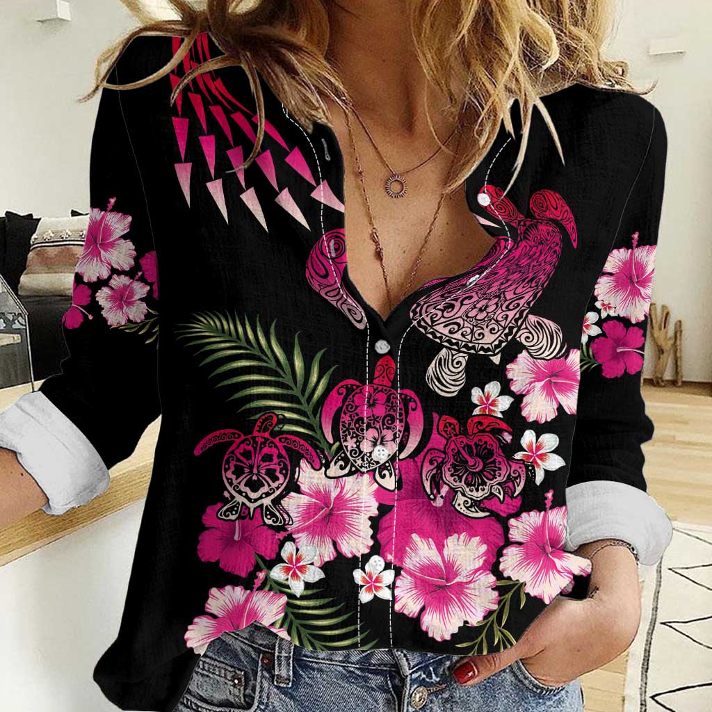 Hawaiian Hibiscus Turtle and Tropical Flower Women Casual Shirt Sweet Vibe