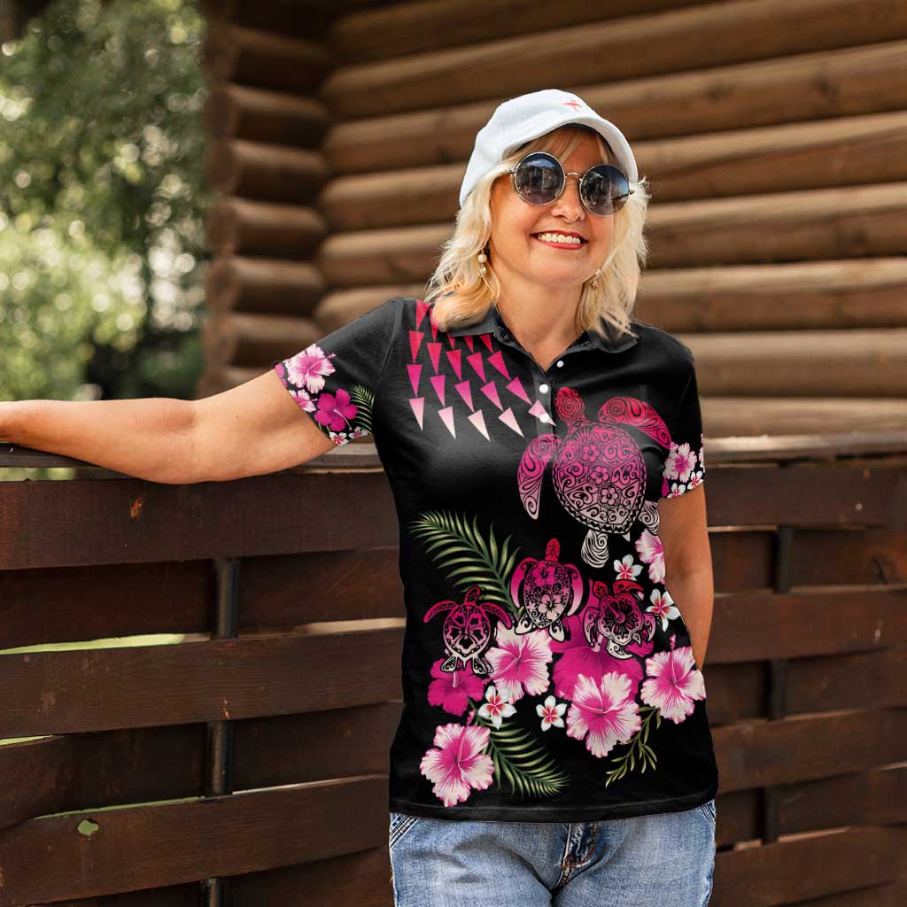 Hawaiian Hibiscus Turtle and Tropical Flower Women Polo Shirt Sweet Vibe LT03 - Polynesian Pride