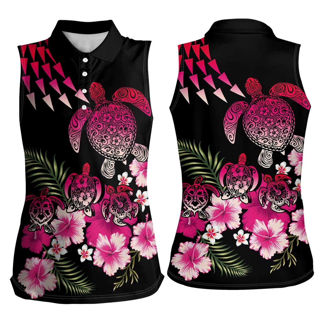 Hawaiian Hibiscus Turtle and Tropical Flower Women Sleeveless Polo Shirt Sweet Vibe LT03 - Polynesian Pride